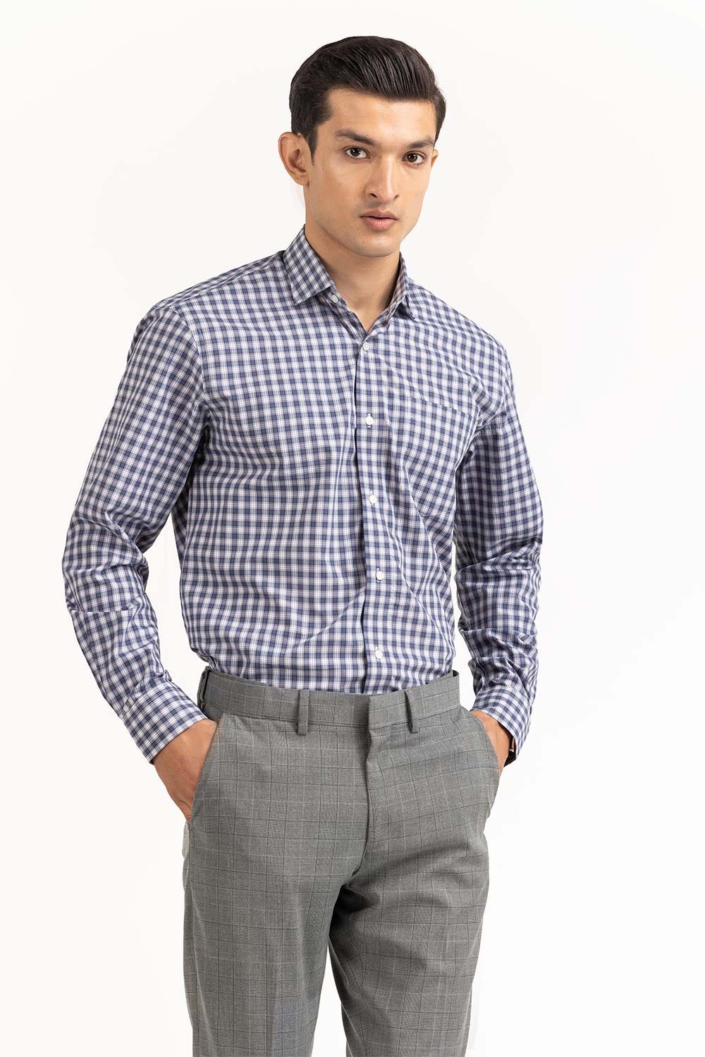 Grey Checkered Yarn Dyed Formal Shirt FS-YD23-001