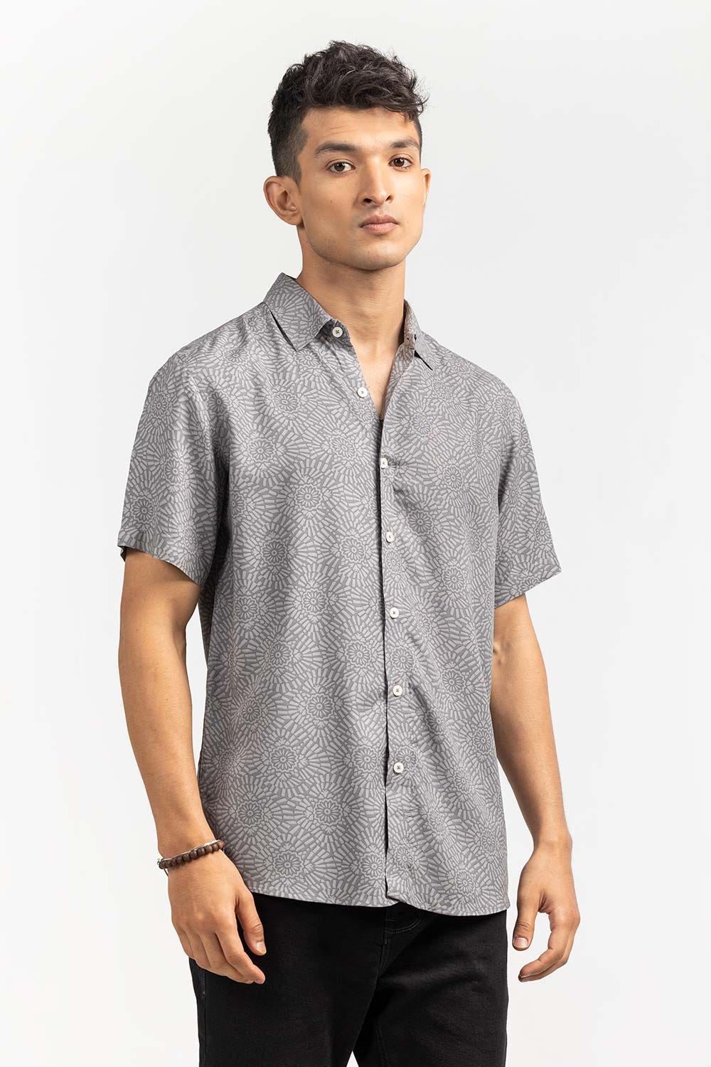 Grey Dobby Casual Shirt HSS-YD22-008