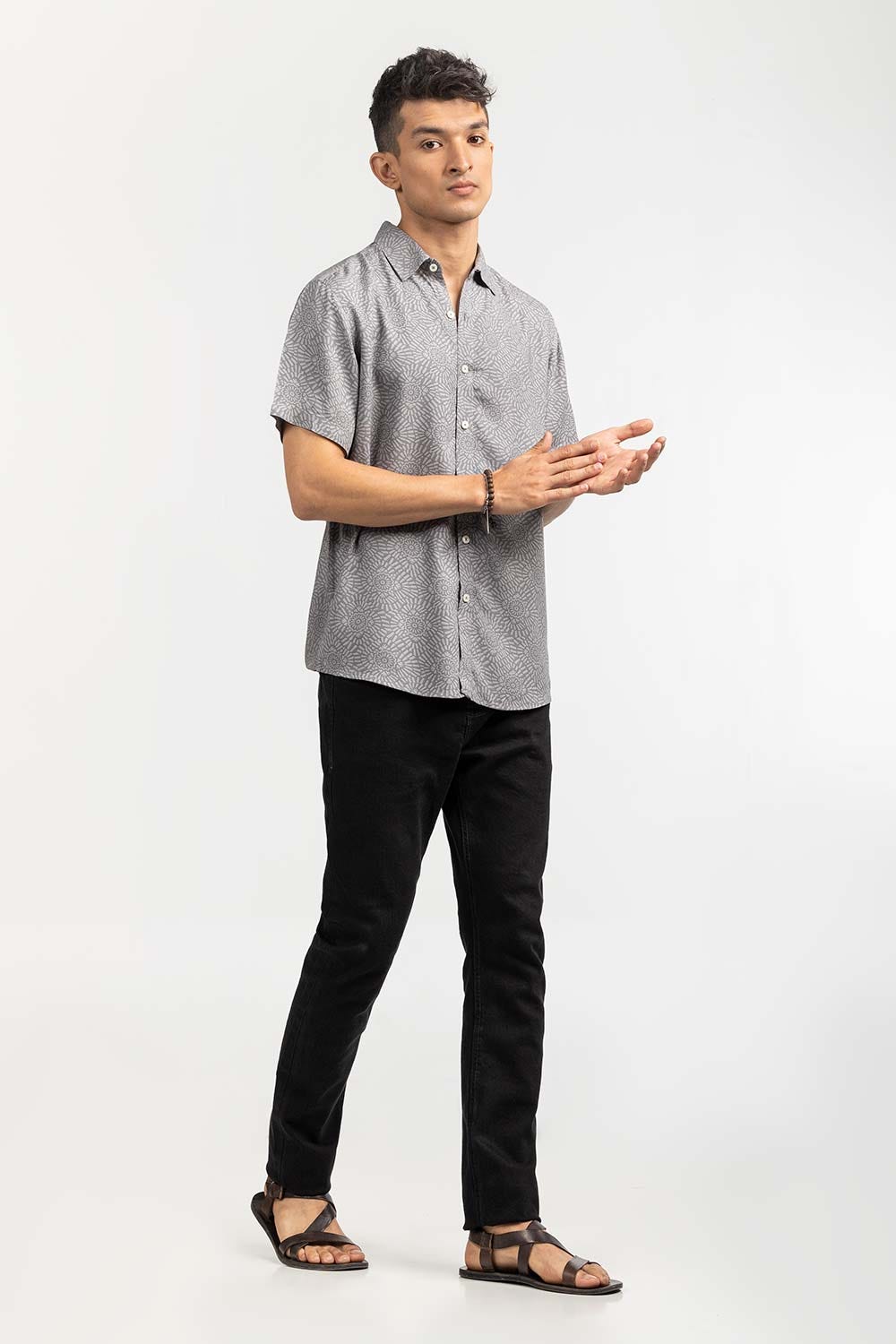 Grey Dobby Casual Shirt HSS-YD22-008