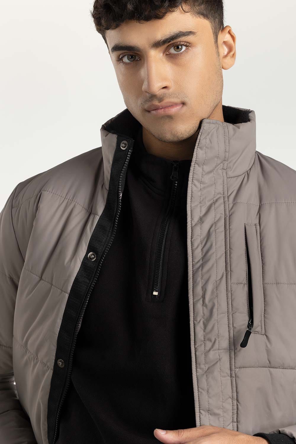 Grey High Neck Puffer Jacket 224-110-047