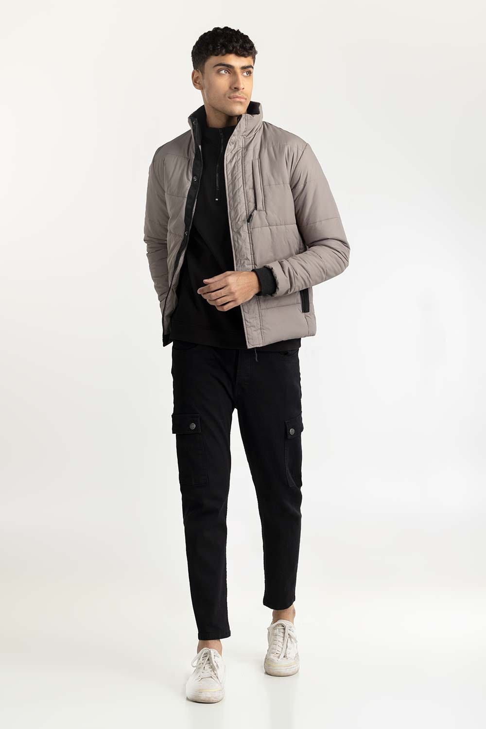 Grey High Neck Puffer Jacket 224-110-047