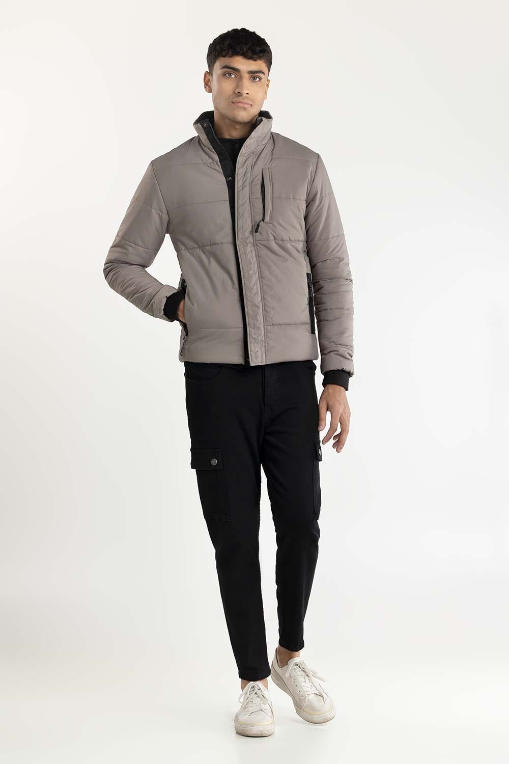 Grey High Neck Puffer Jacket 224-110-047