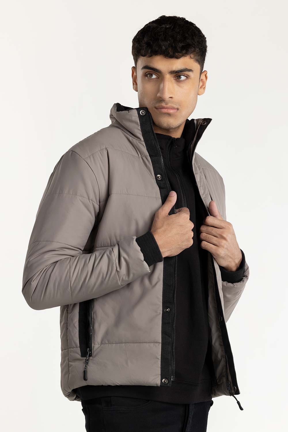 Grey High Neck Puffer Jacket 224-110-047