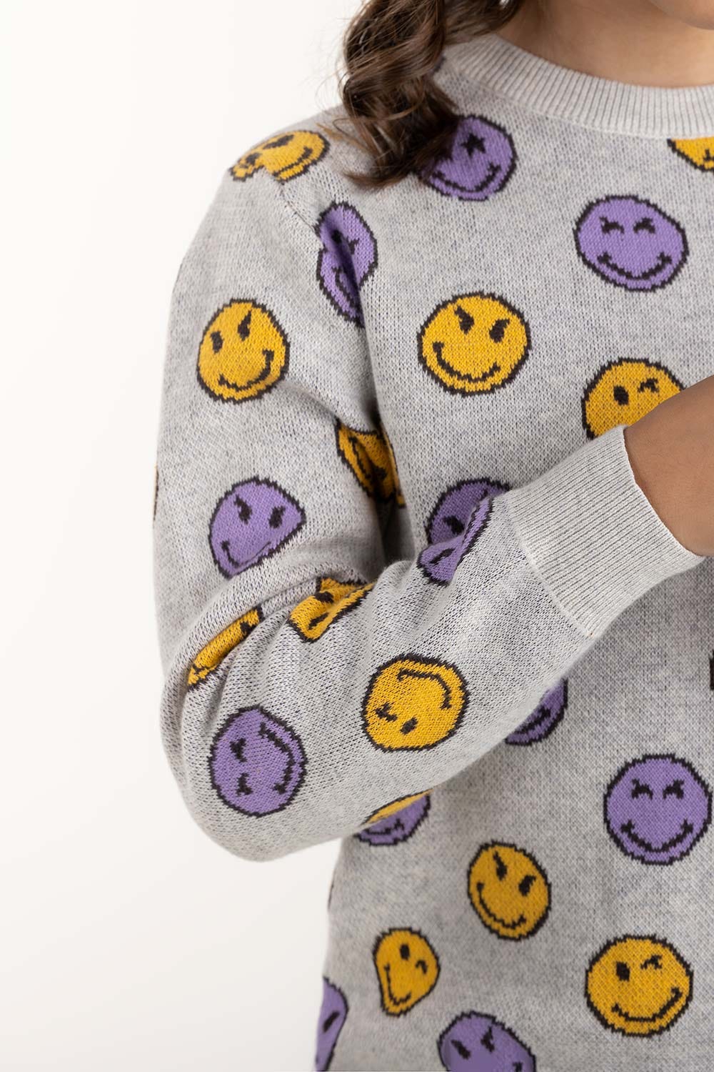 Junior Girl Grey Jacquard Sweater 224-411-004