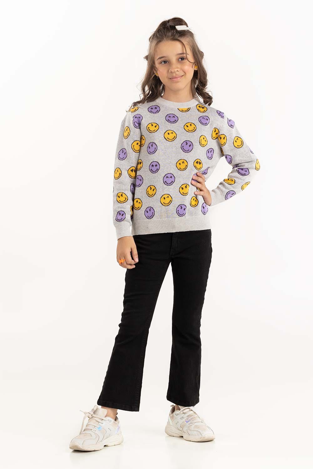 Junior Girl Grey Jacquard Sweater 224-411-004