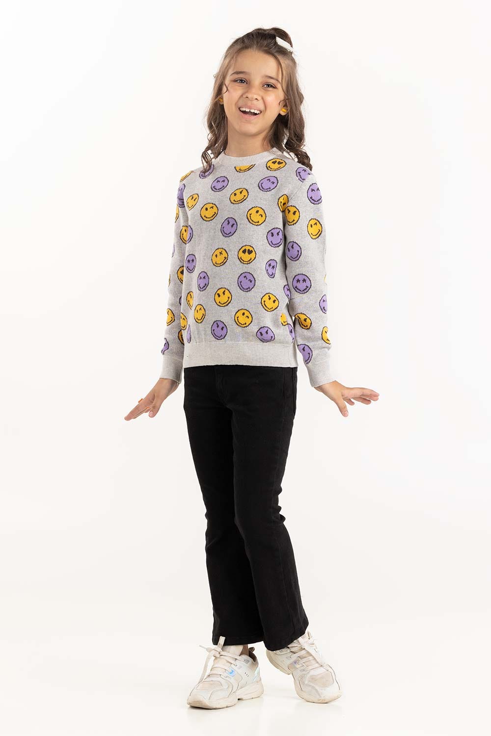 Junior Girl Grey Jacquard Sweater 224-411-004