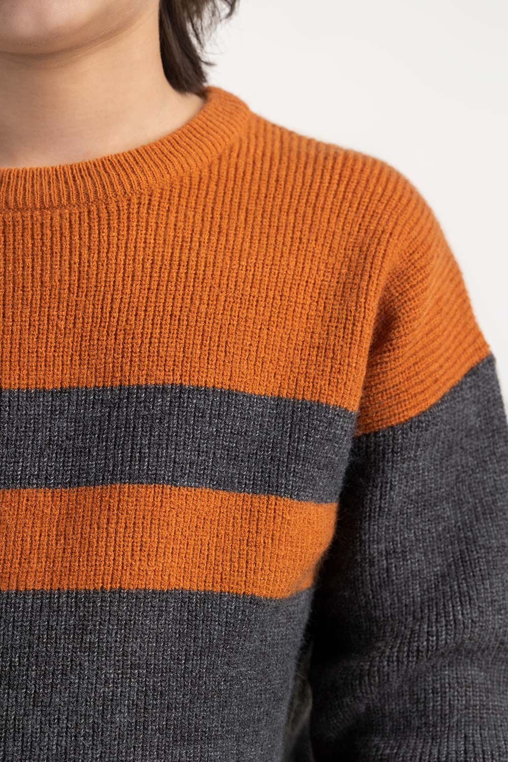 Junior Boy Grey And Rust Knit Sweater 224-311-018