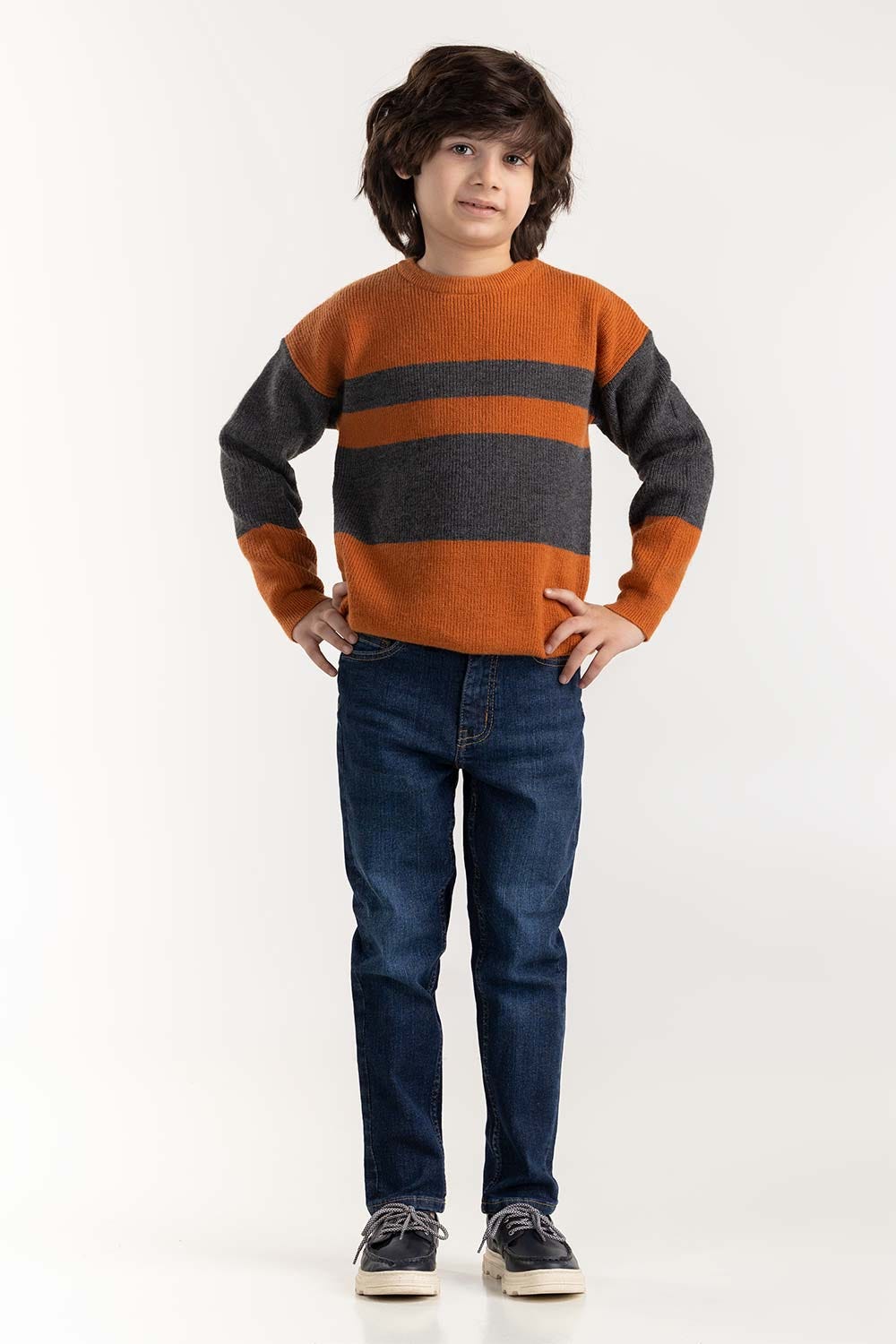 Junior Boy Grey And Rust Knit Sweater 224-311-018