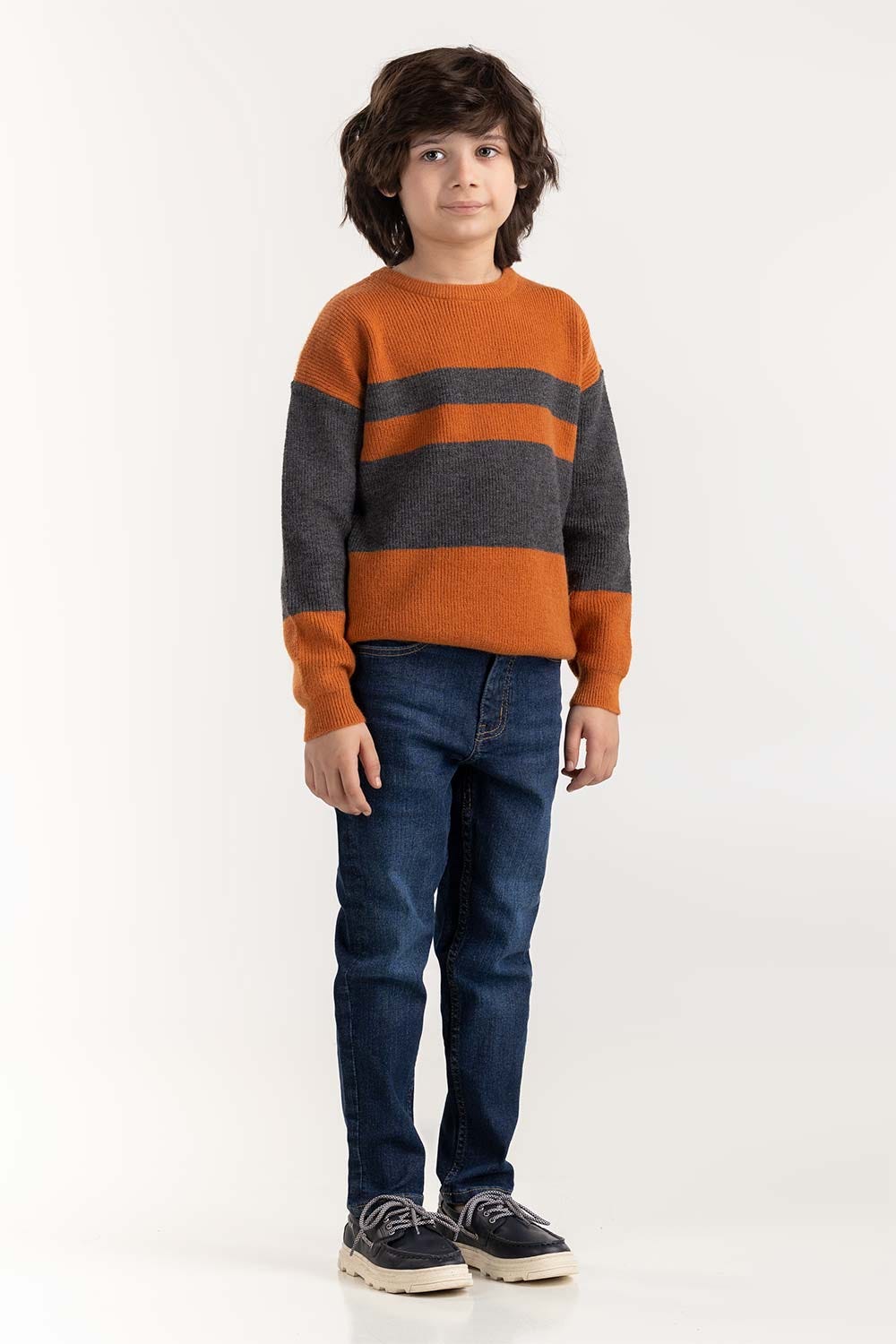 Junior Boy Grey And Rust Knit Sweater 224-311-018