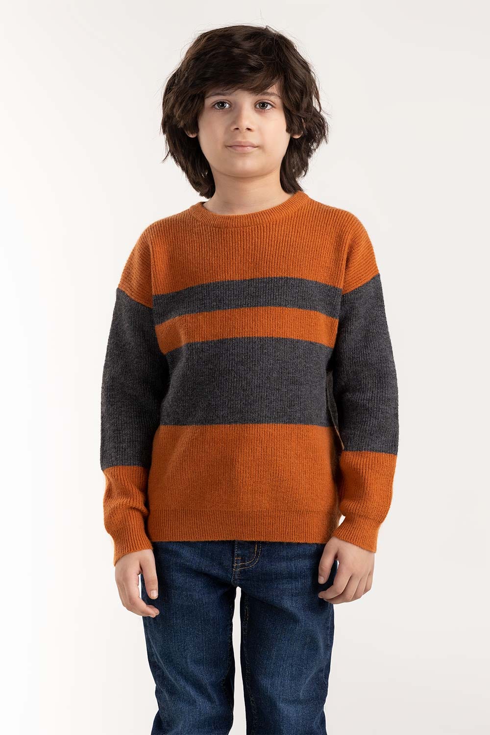 Junior Boy Grey And Rust Knit Sweater 224-311-018