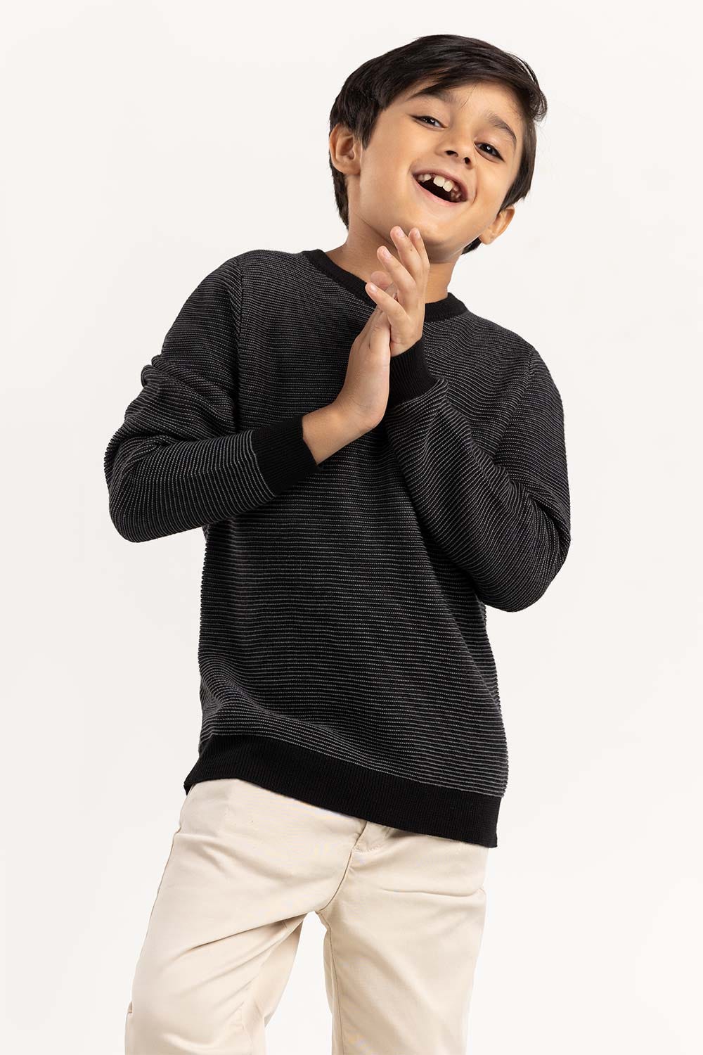 Junior Boy Grey Knit Sweater With A Round Neck 224-311-021