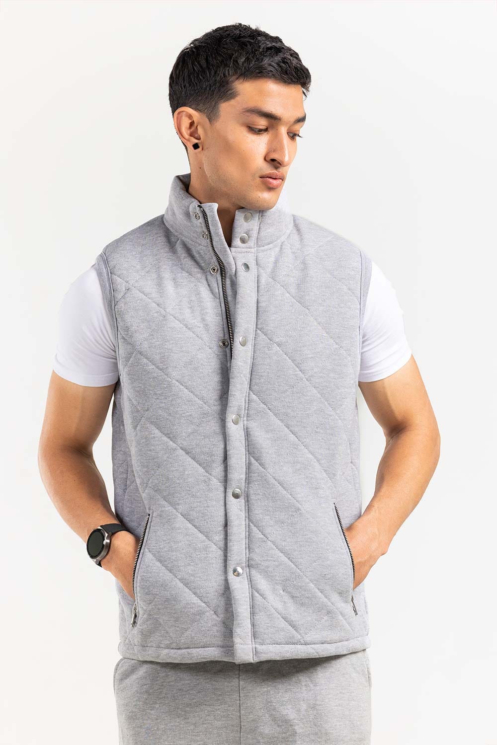 Grey Mock Neck Vest Jacket JKT-MNV-D27-02