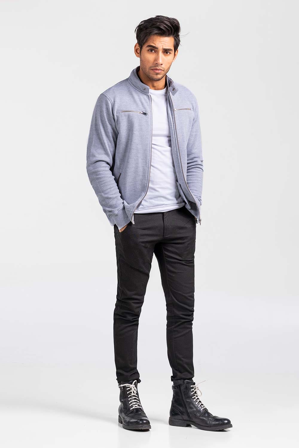 Grey Mock Neck Zipper Jacket JKT-MNZ-78-03