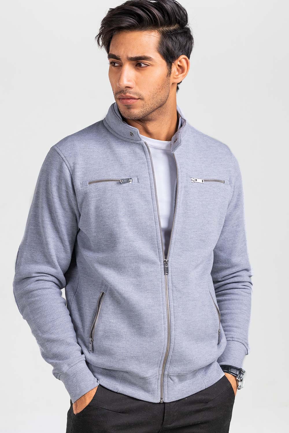 Grey Mock Neck Zipper Jacket JKT-MNZ-78-03