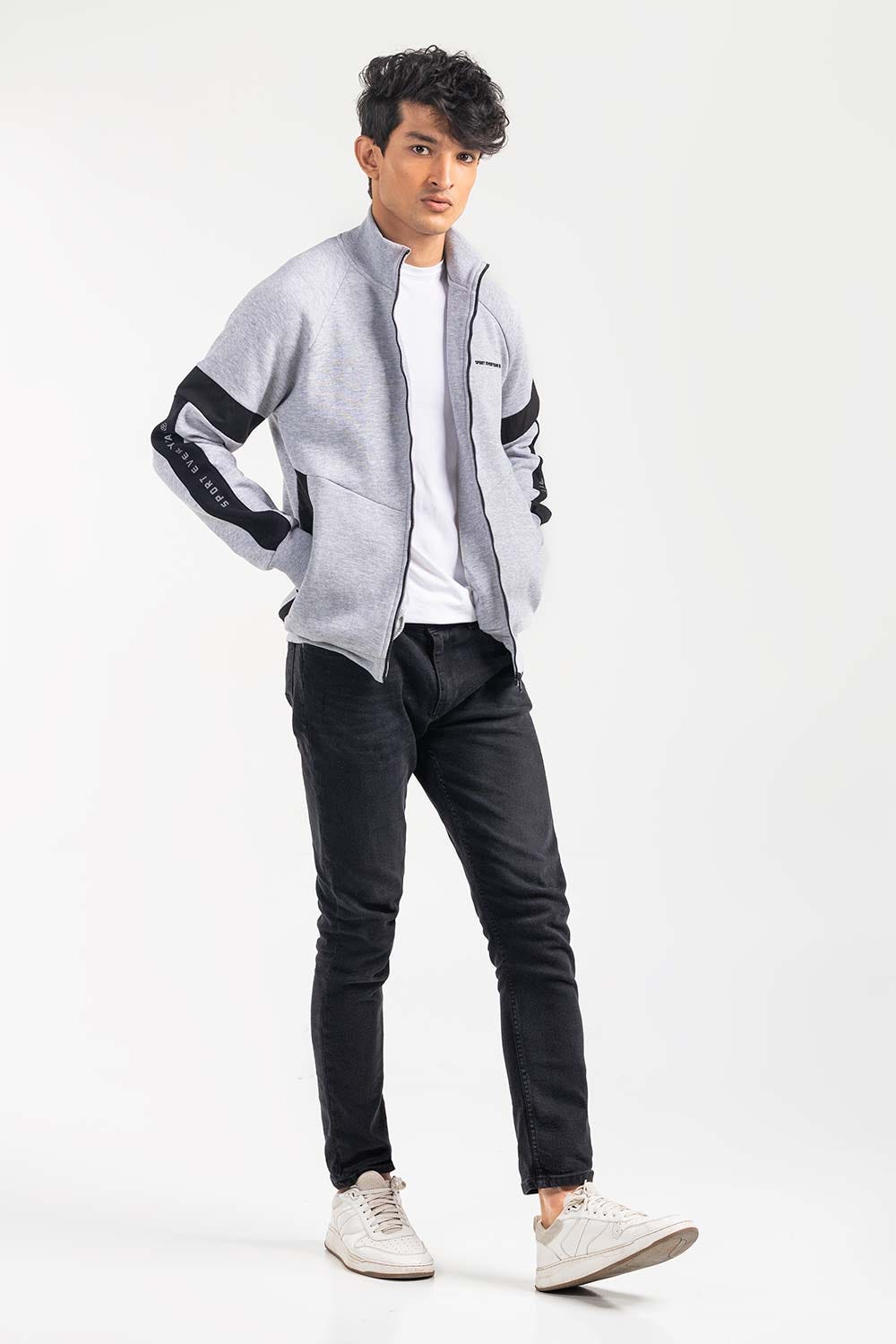 Grey Mock Neck Zipper JKT-MNZ-77-02