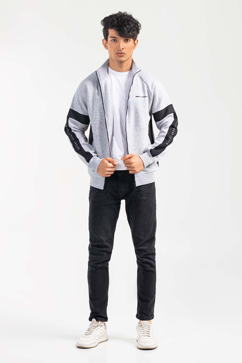 Grey Mock Neck Zipper JKT-MNZ-77-02