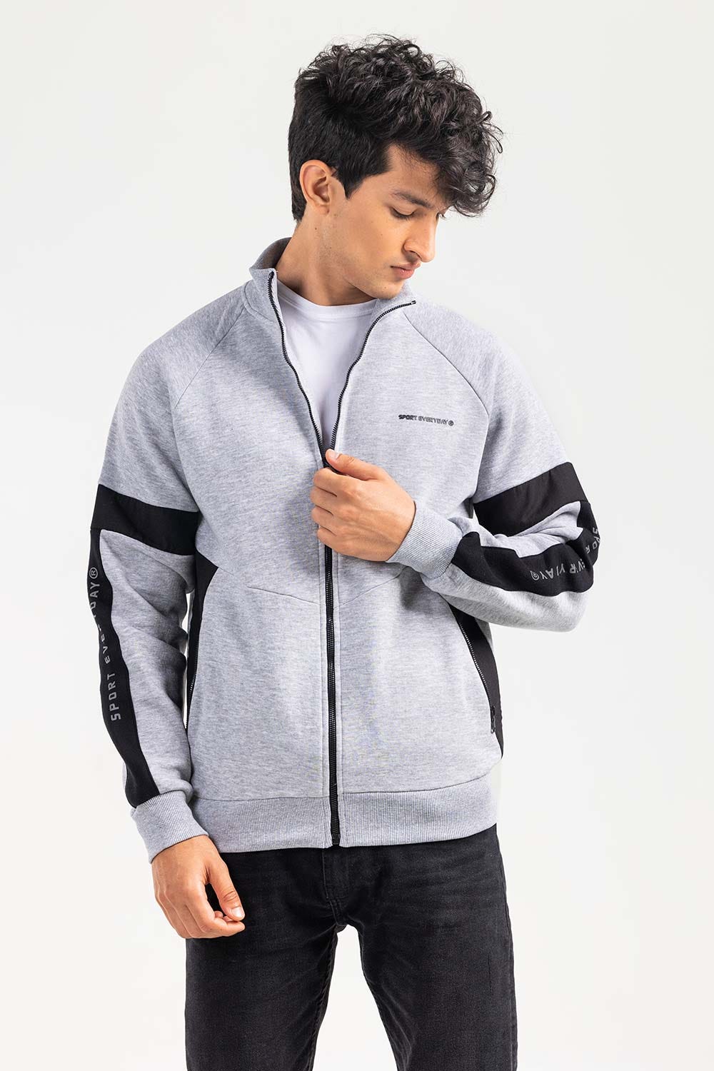 Grey Mock Neck Zipper JKT-MNZ-77-02