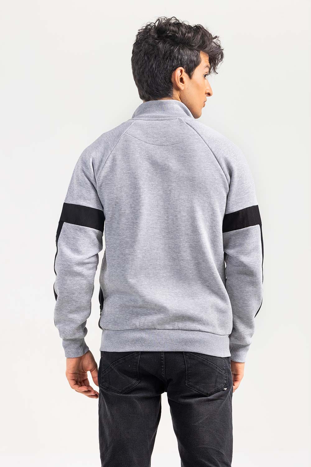 Grey Mock Neck Zipper JKT-MNZ-77-02