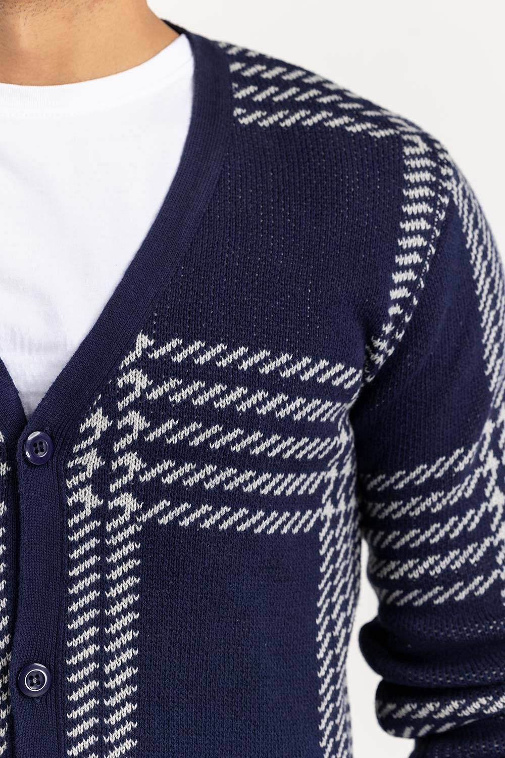 Grey Navy Checkered Cardigan SWT-FFSCD22-183