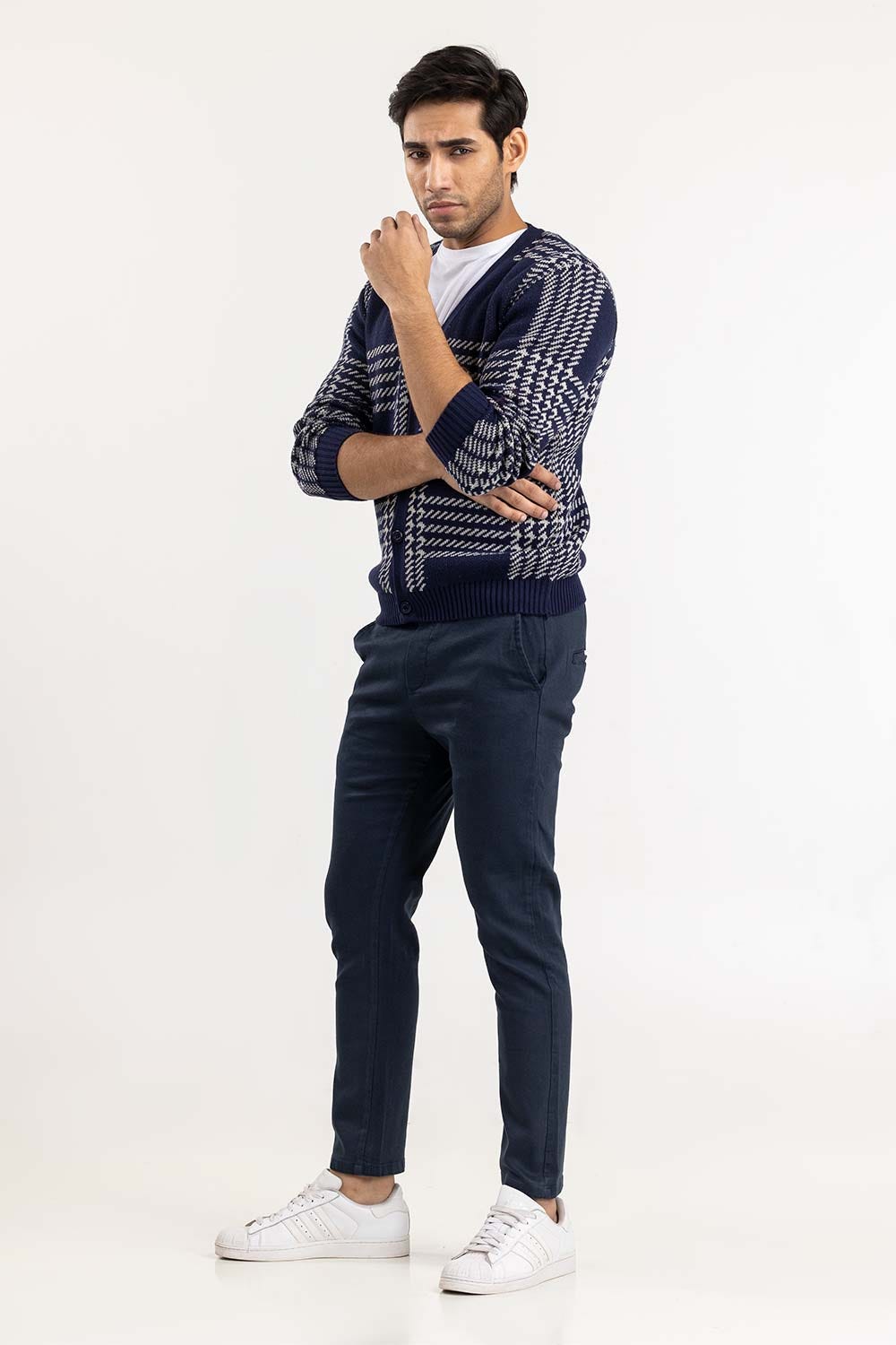 Grey Navy Checkered Cardigan SWT-FFSCD22-183