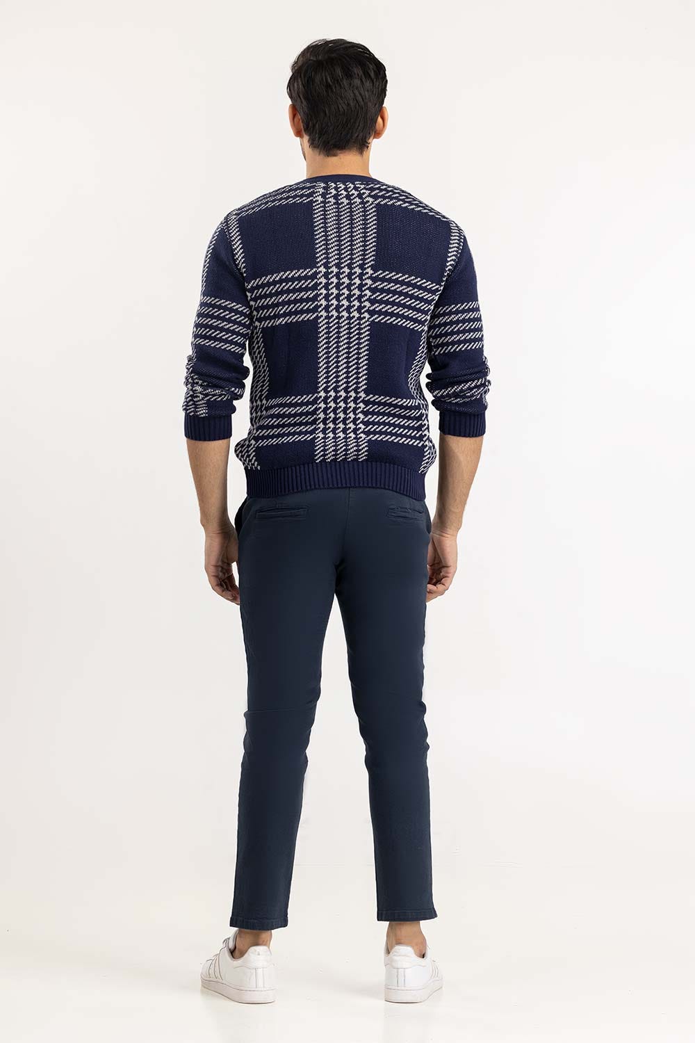 Grey Navy Checkered Cardigan SWT-FFSCD22-183