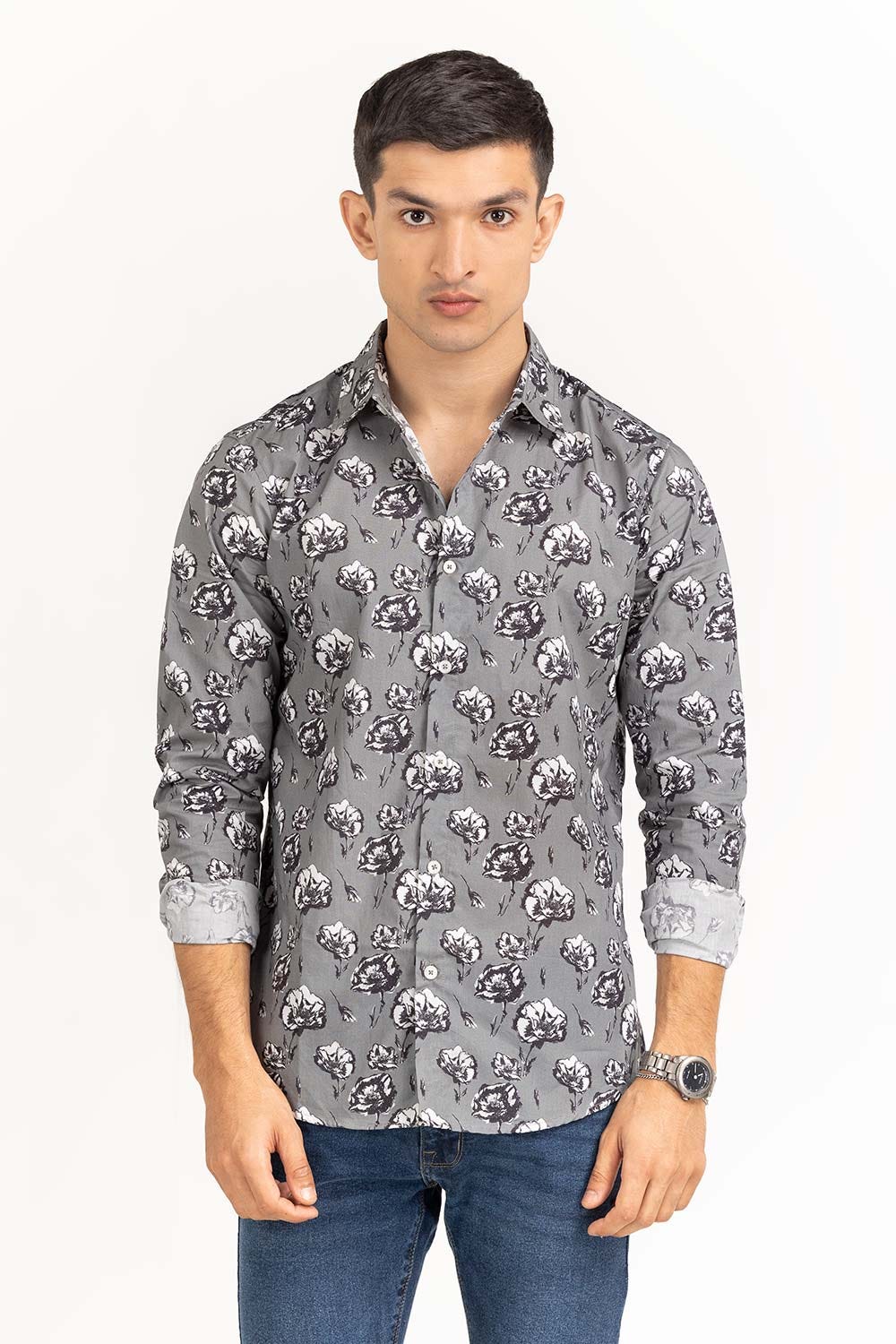 Grey Printed Casual Shirt CS-PRT22-010