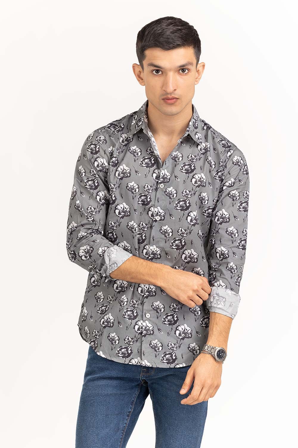 Grey Printed Casual Shirt CS-PRT22-010
