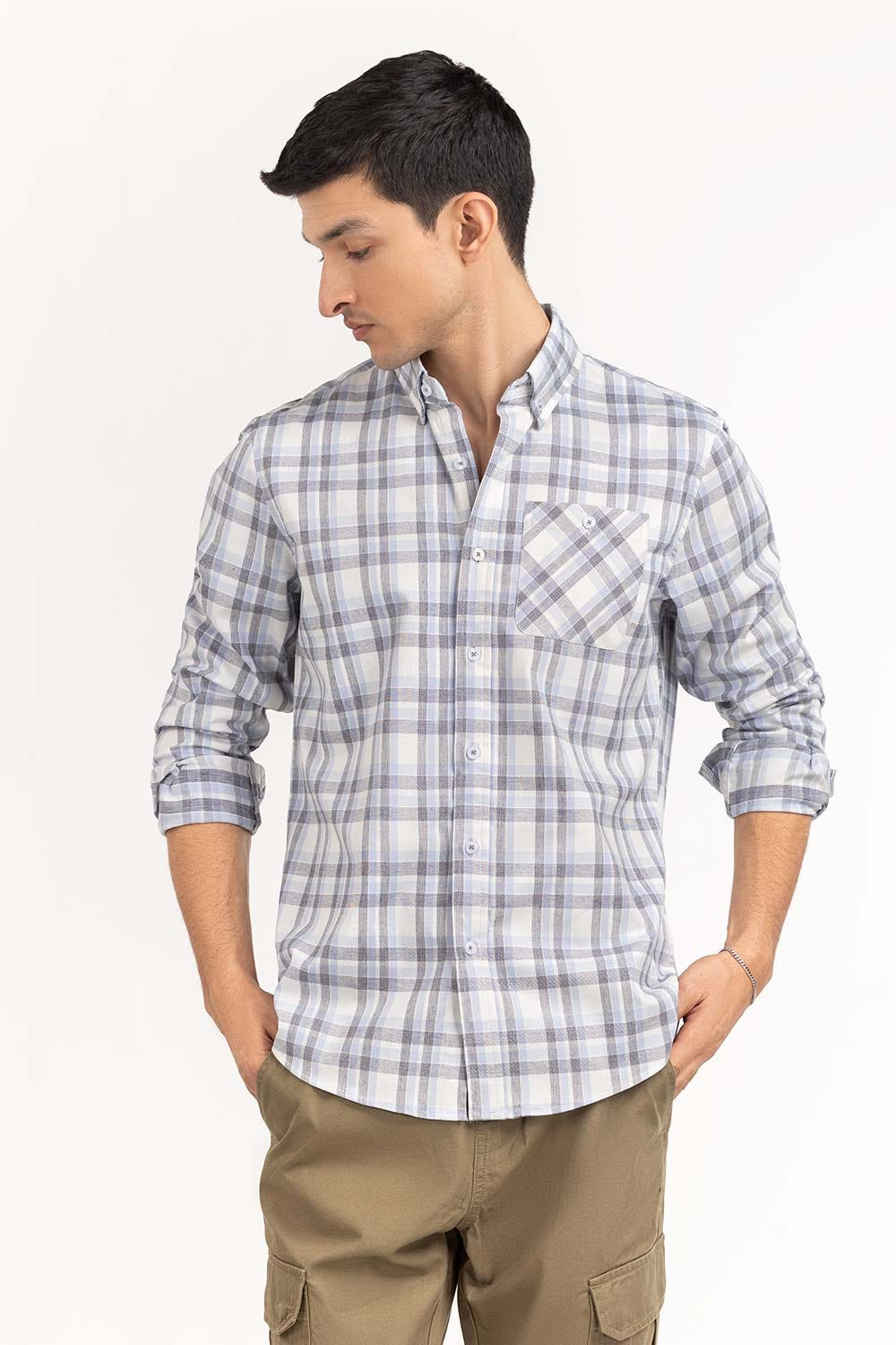 Grey Sky Checkered Casual Shirt CS-YD22-024