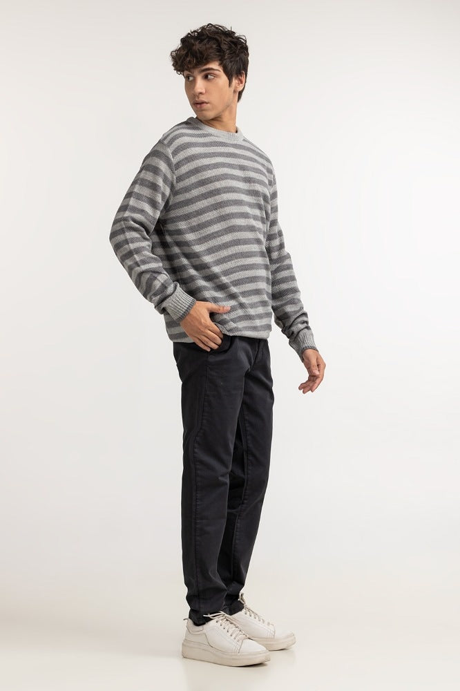 Grey striped Basic Sweater MN-SWT-WS23-024