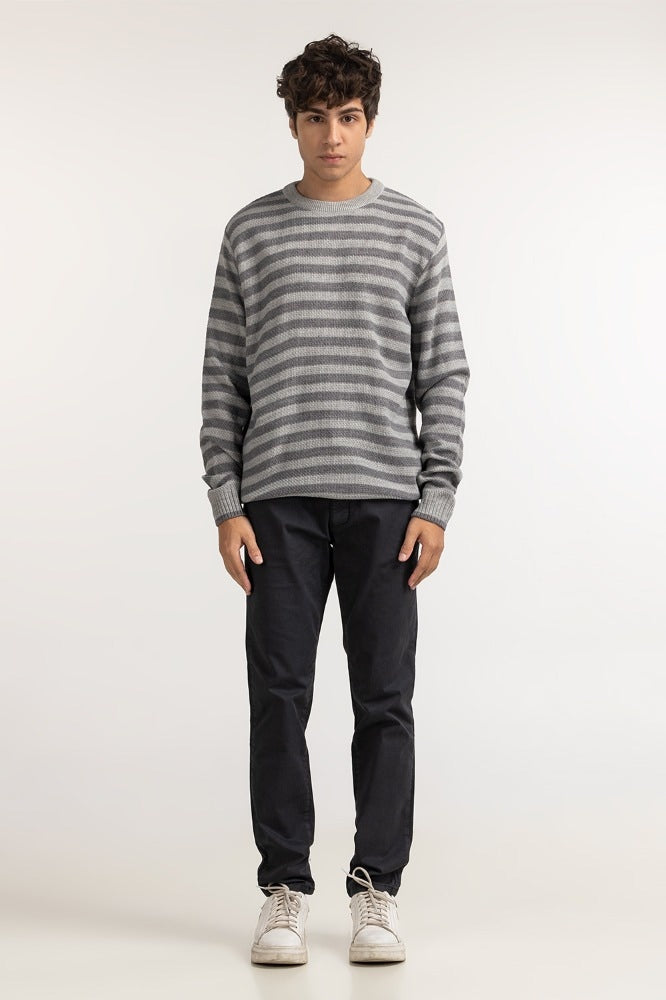 Grey striped Basic Sweater MN-SWT-WS23-024