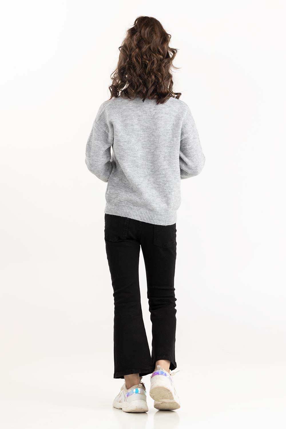 Junior Girl Grey Sweater With Round Neck 224-411-003