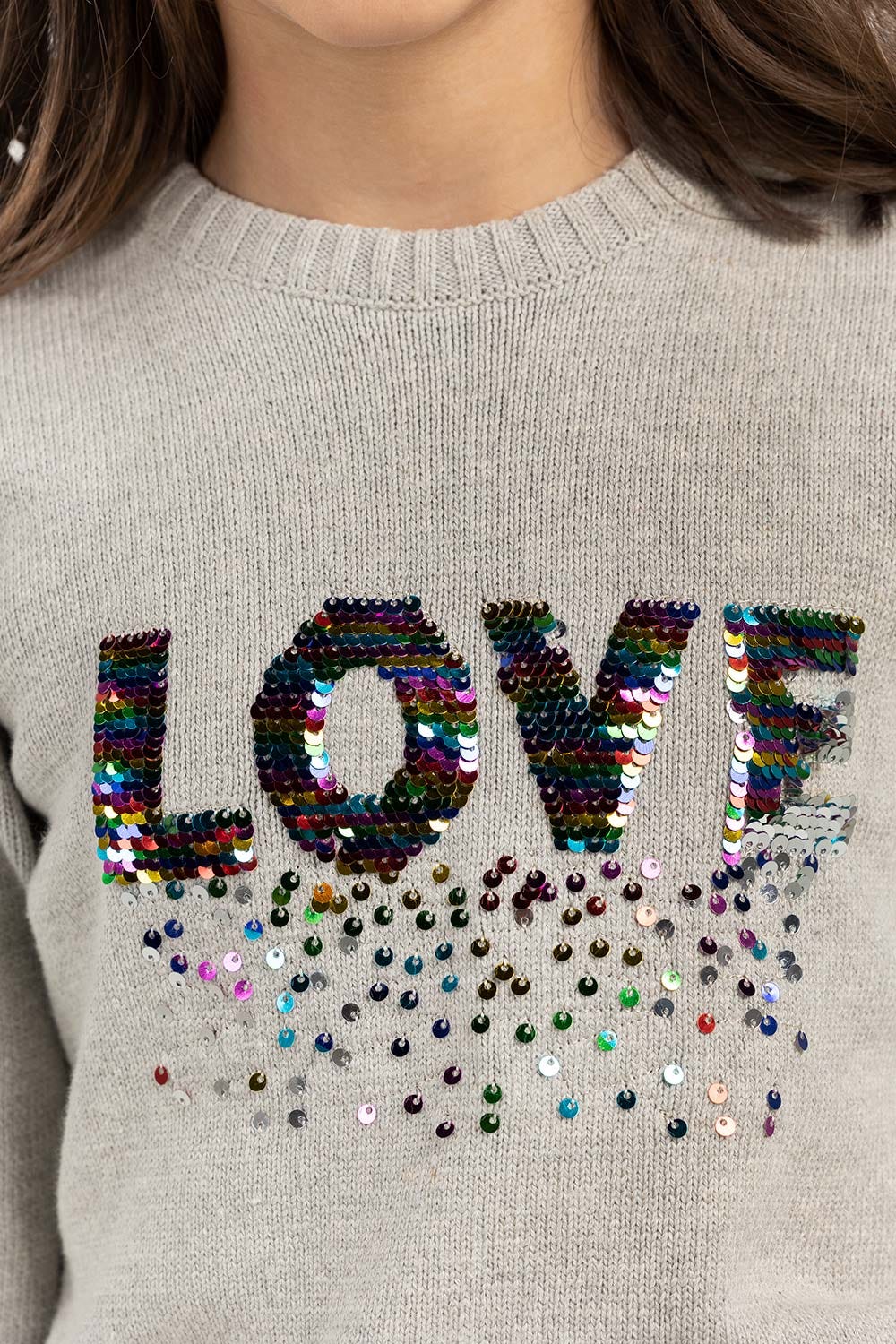 Toddler Girl Grey Sweater With Round Neck 224-611-002