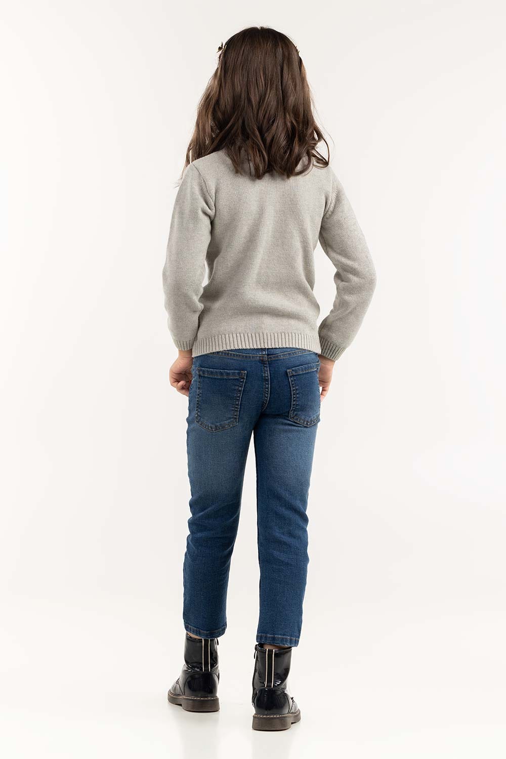 Toddler Girl Grey Sweater With Round Neck 224-611-002