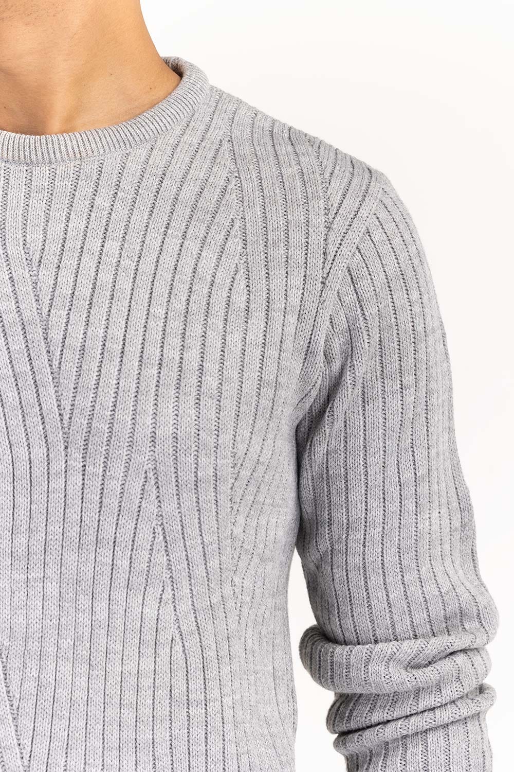 Grey Textured Crew Neck Sweater SWT-FFSCN22-109