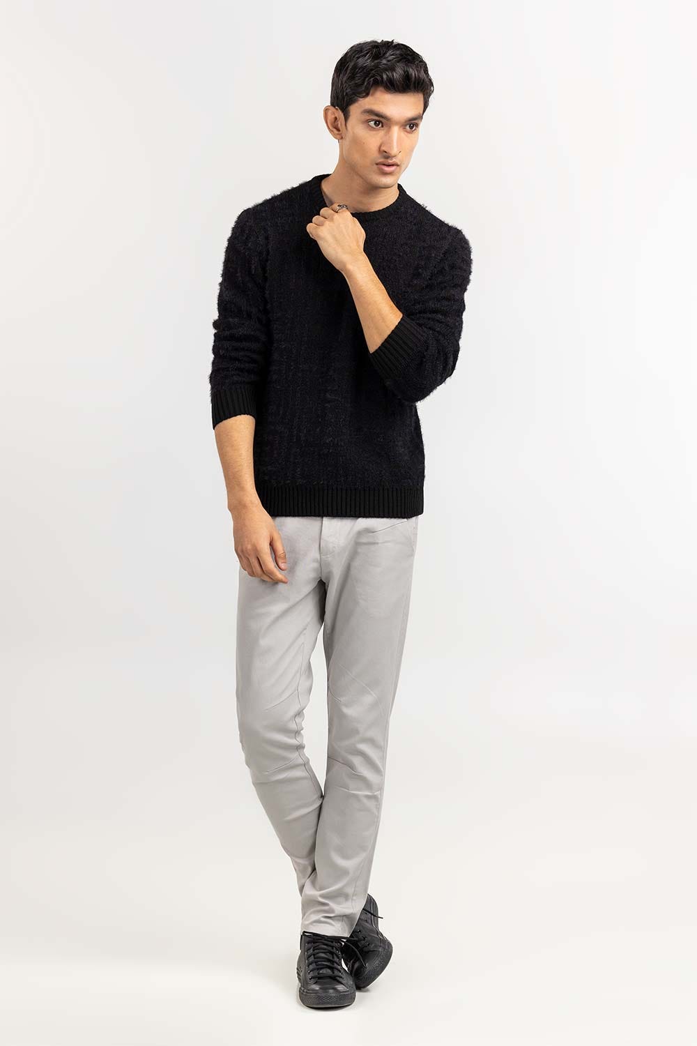 Grey Textured Crew Neck Sweater SWT-FFSCN22-207