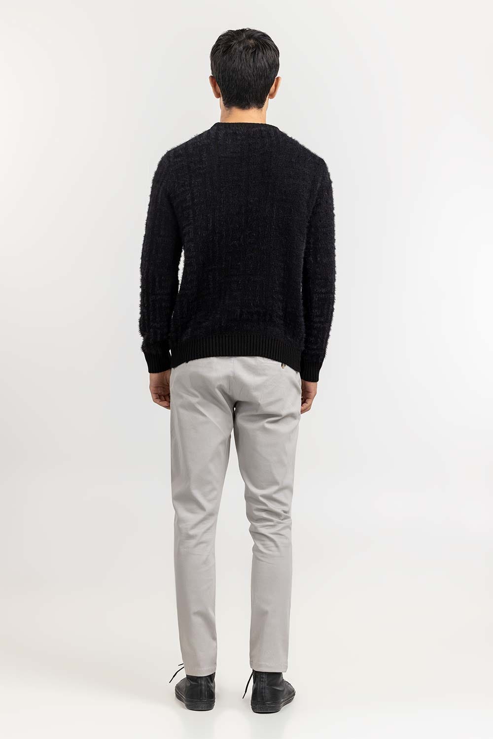 Grey Textured Crew Neck Sweater SWT-FFSCN22-207