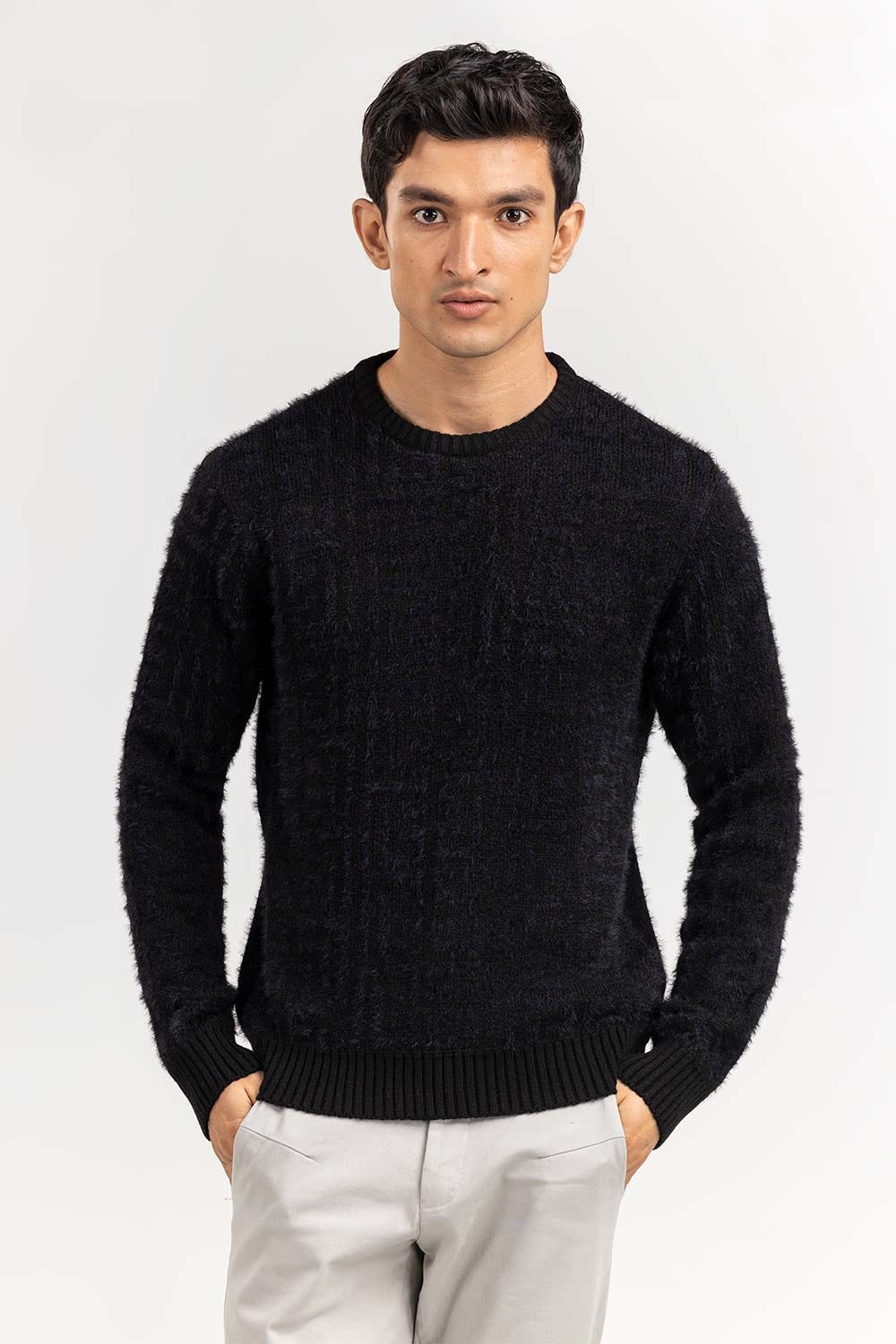Grey Textured Crew Neck Sweater SWT-FFSCN22-207