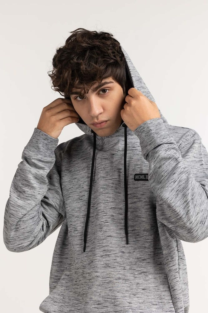 Grey Textured Fashion Pullover Hoodie MN-POH-WS23-007