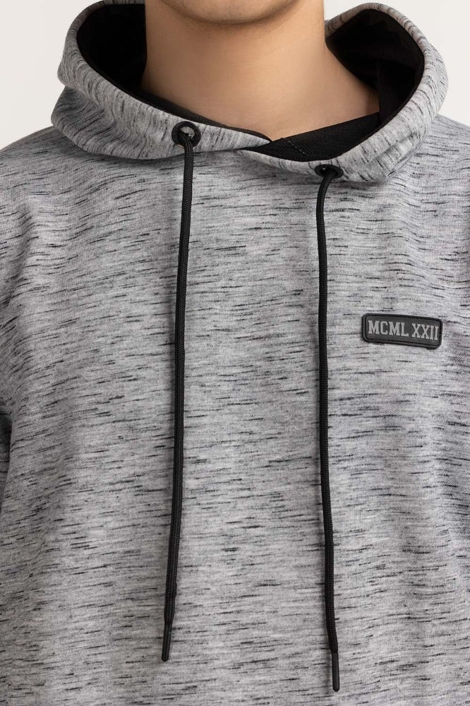 Grey Textured Fashion Pullover Hoodie MN-POH-WS23-007