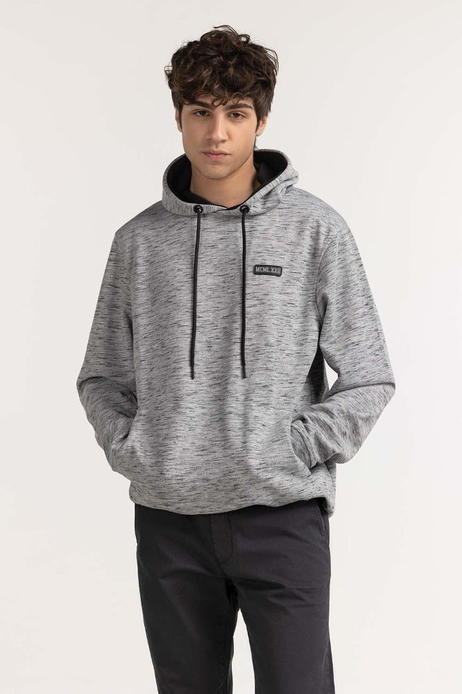 Grey Textured Fashion Pullover Hoodie MN-POH-WS23-007