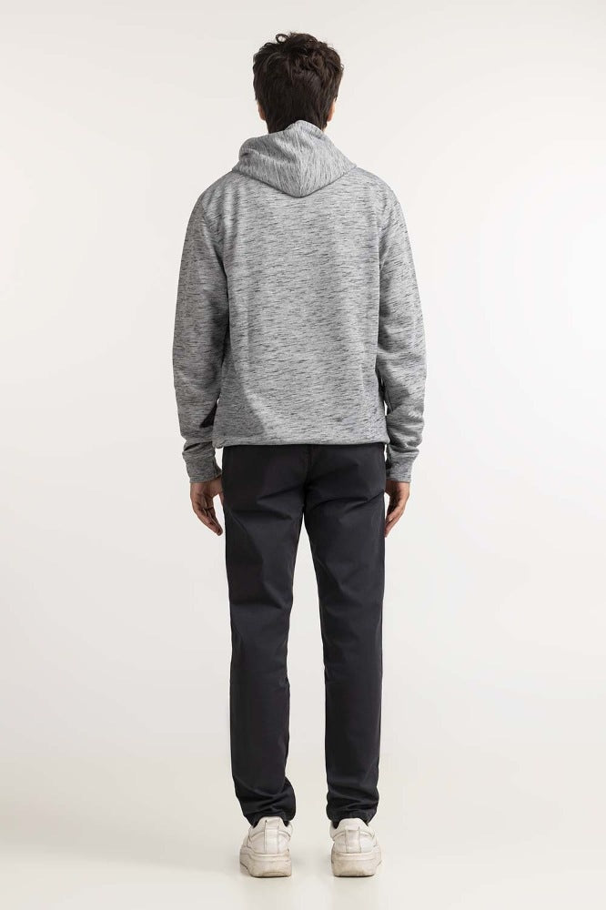Grey Textured Fashion Pullover Hoodie MN-POH-WS23-007