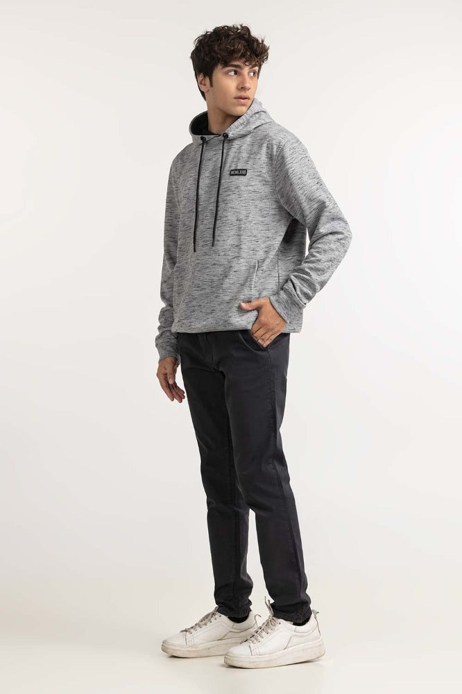 Grey Textured Fashion Pullover Hoodie MN-POH-WS23-007
