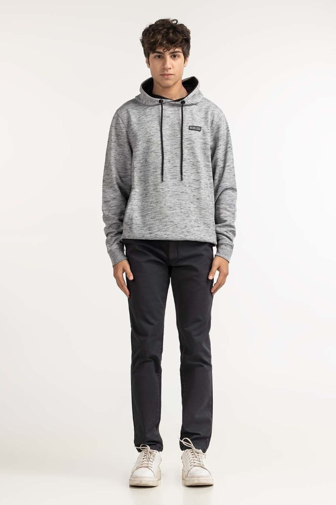 Grey Textured Fashion Pullover Hoodie MN-POH-WS23-007