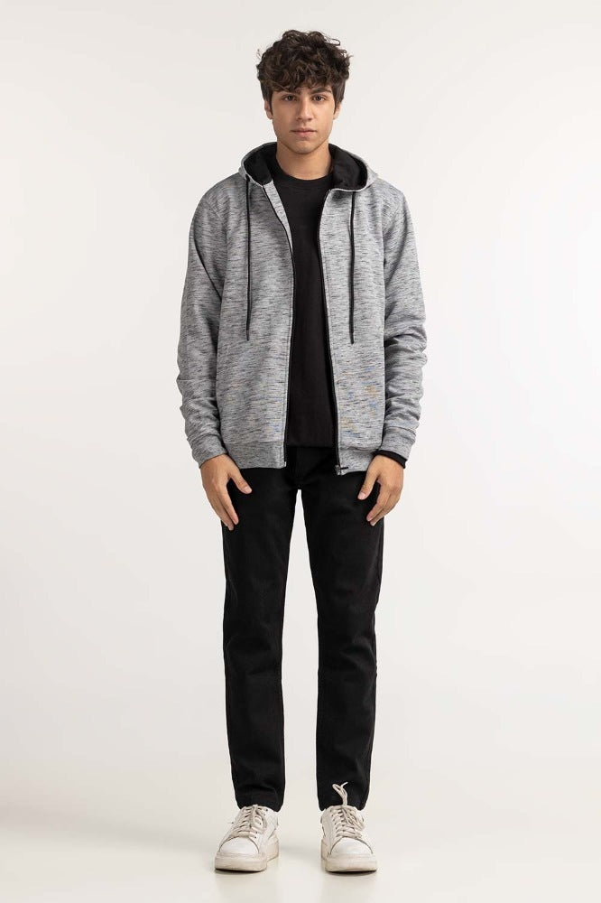 Grey Textured Fashion Zipper Hoodie MN-HDZ-WS23-004