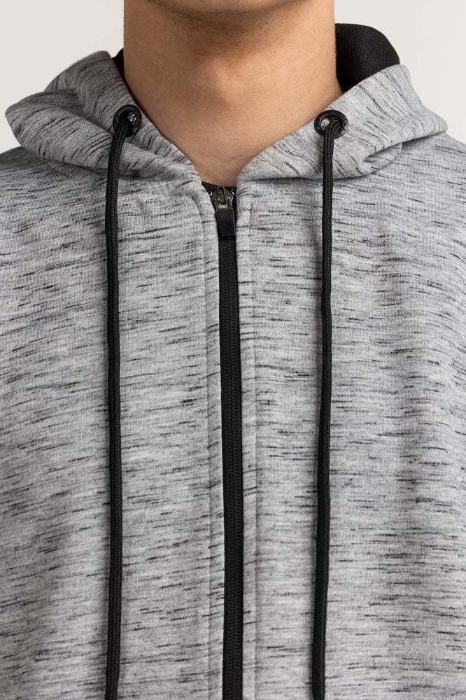 Grey Textured Fashion Zipper Hoodie MN-HDZ-WS23-004
