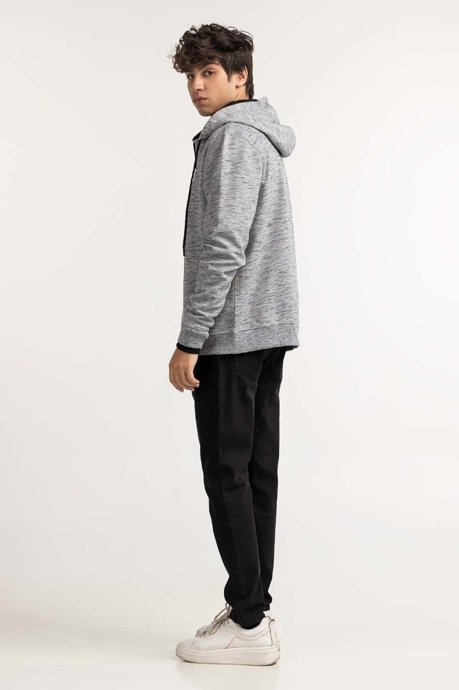 Grey Textured Fashion Zipper Hoodie MN-HDZ-WS23-004