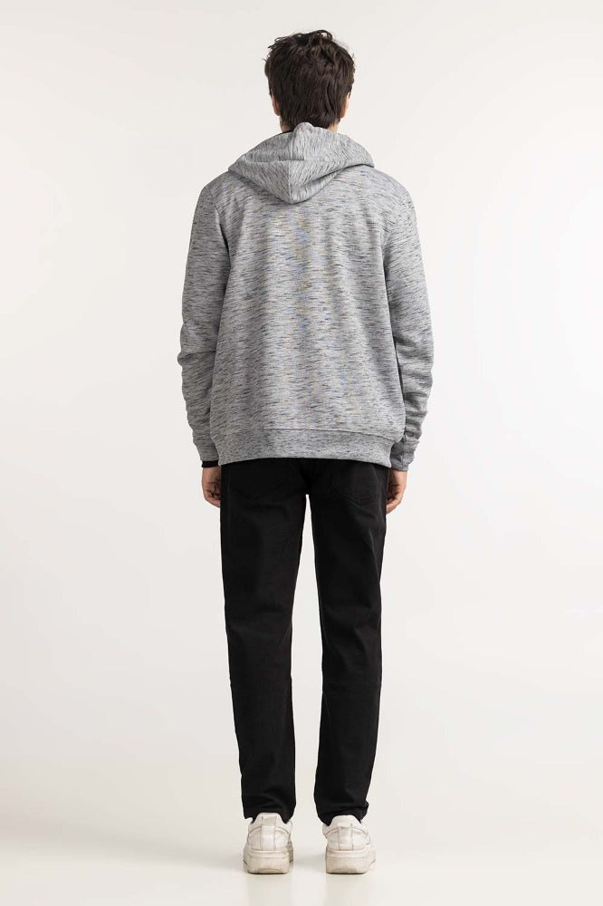Grey Textured Fashion Zipper Hoodie MN-HDZ-WS23-004
