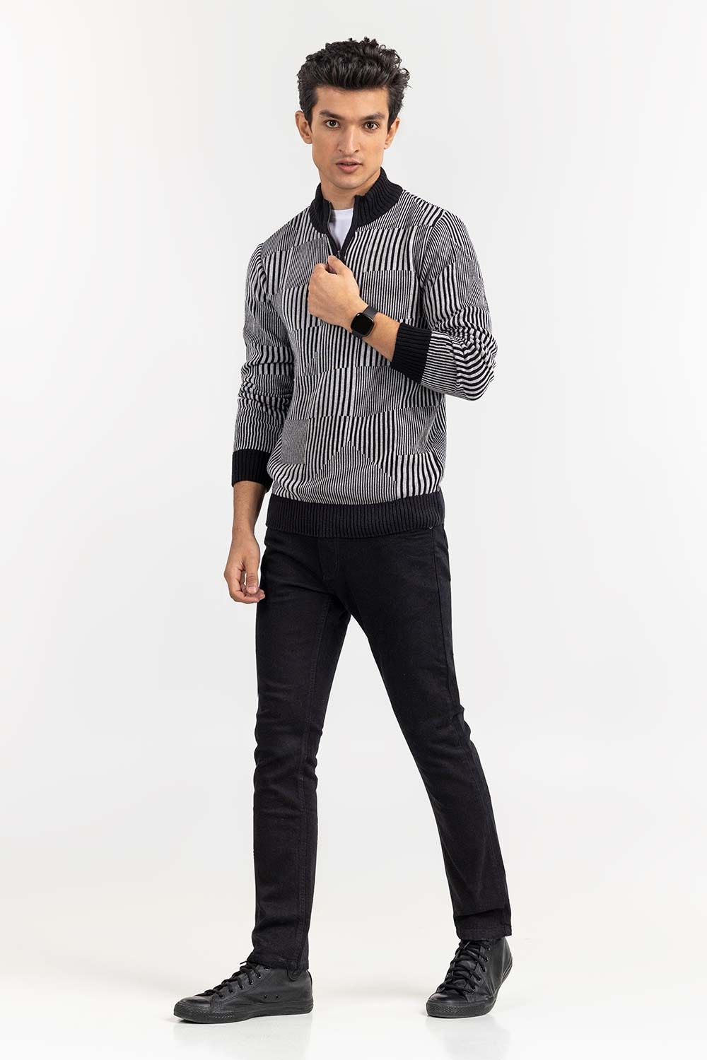 Grey Textured Mock Neck Half Zip Sweater SWT-FFSMNZ22-217