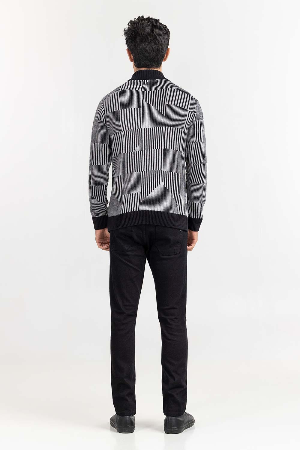 Grey Textured Mock Neck Half Zip Sweater SWT-FFSMNZ22-217