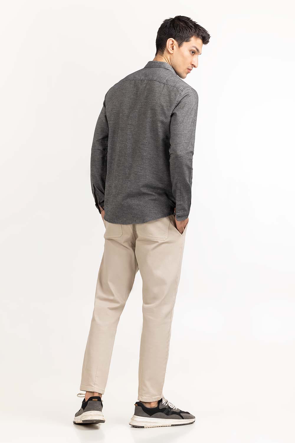 Grey Tweet Slim Casual Shirt 224-117-055